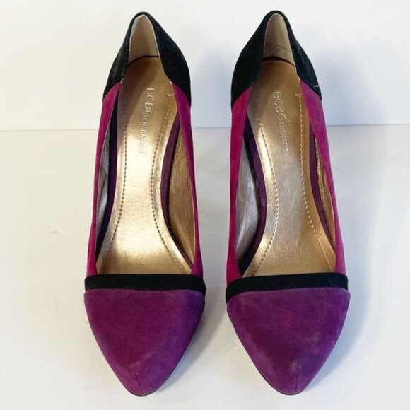 BCBGeneration Perries Suede Purple Black Colorblock High Heels Modern Size 9 - Picture 3 of 10